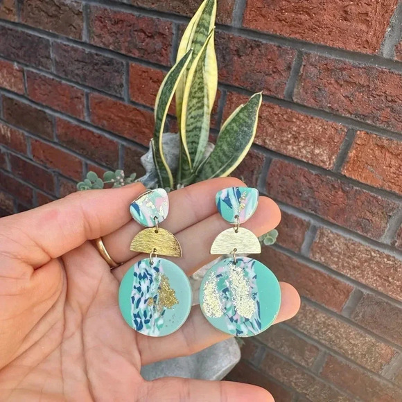 Marble Light Blue Earrings - Picture 5 of 5